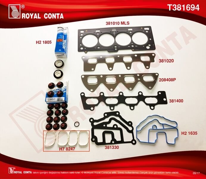 ÜST TAKIM CONTA (REINZ KEÇE+SUBAP LASTİK) MGN II-CLIO III-SCENIC II-III 1.6 16V (K4M) 110-112-113 HP