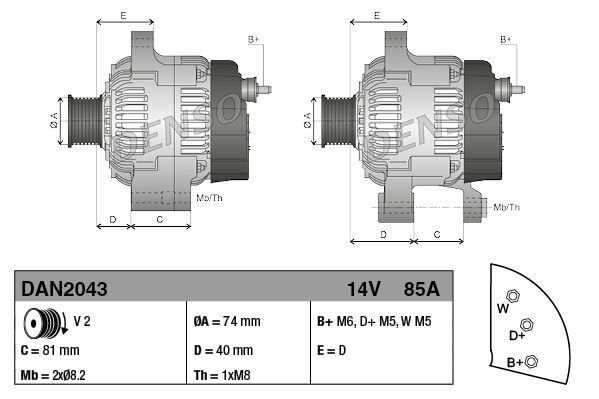 ALTERNATOR  DAN2043 ALT A115 14V 85A