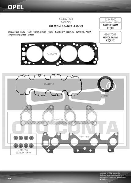 ÜST TAKIM CONTASI (KEÇELİ) ASTRA F-CORSA A 1.6 8V (C16SE-C16SEI)