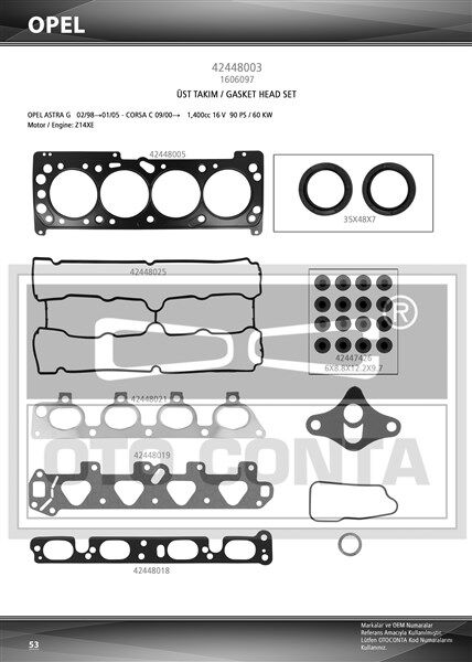 ÜST TAKIM CONTASI (VİTON KEÇELİ+SUBAP LASTİKLİ) ASTRA G-CORSA C 1.4 16V (Z14XE/ECOTEC)