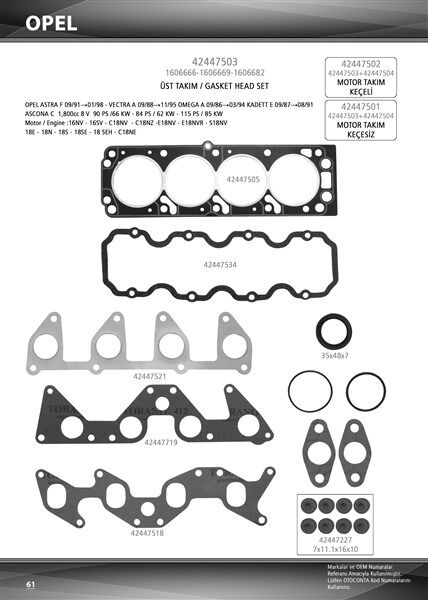 ÜST TK CONTA KEÇELİ ASTRA-VECTRA-ASCONA-KADETT 1.8 8V