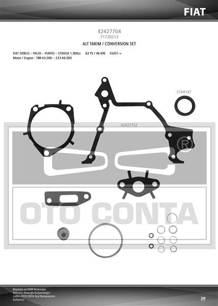 ALT TAKIM CONTA ASTRA H-VECTRA C-ZAFIRA B-DOBLO-BRAVA 1.9 CDTI-D-JTD Z19DTH-DTJ-DTL  (VITON KEÇELİ)