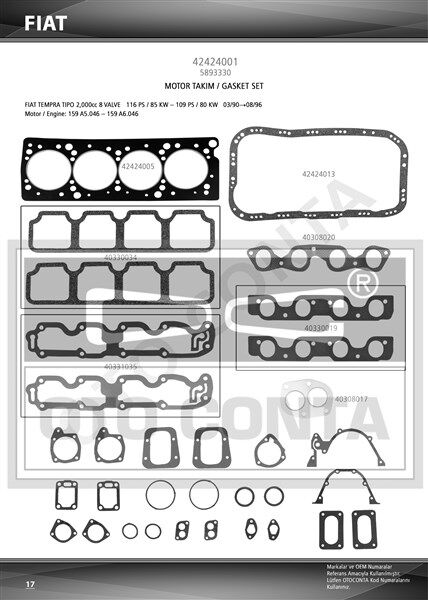 MOTOR TAKIM CONTA KEÇESİZ TMPR 2.0 ie (159 A5.046 - 159 A6.046)