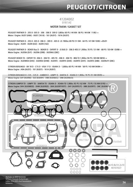 MOTOR TAKIM CONTASI (SKC`SİZ) PARTNER-BOXER-BERLINGO 1.9 DZL (VİTON KEÇELİ) (D9A-D9B-XUD9-DJZ-AJZ)