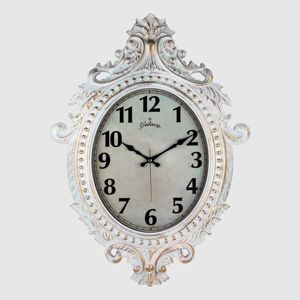 (731-BA) DUVAR SAATİ GRİ ÇERÇEVE (ÇAP:73cm x 54cm) VİNTAGE TAÇLI+EKSİTME DEKORATİF AMERİKAN BRİSTOL KADRAN+AKAR SANİYELİ MEKANİZMA+AKRİLİK BOYA+MİNERAL CAM