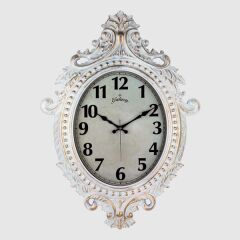 (731-BA) DUVAR SAATİ GRİ ÇERÇEVE (ÇAP:73cm x 54cm) VİNTAGE TAÇLI+EKSİTME DEKORATİF AMERİKAN BRİSTOL KADRAN+AKAR SANİYELİ MEKANİZMA+AKRİLİK BOYA+MİNERAL CAM