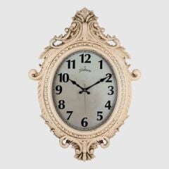 (731-CV) DUVAR SAATİ KREM RENGİ ÇERÇEVE (ÇAP:73cm x 54cm) VİNTAGE TAÇLI+EKSİTME DEKORATİF AMERİKAN BRİSTOL KADRAN+AKAR SANİYELİ MEKANİZMA+AKRİLİK BOYA+MİNERAL CAM