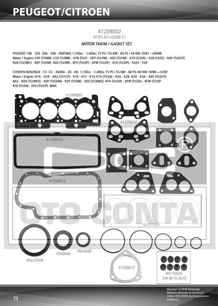 MOTOR TAKIM CONTASI (VİTON KEÇELİ) P106-P206-C3-XSARA KFX-KFV(TU3JP)