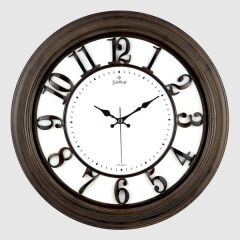 DUVAR SAATİ KAHVERENGİ AHŞAP GÖRÜNÜM İÇİ BEYAZ ÇERÇEVE 46CM KABARTMA RAKAMLI+SELEFON KORUMALI AMERİKAN BRİSTOL KADRAN+METAL AKREP/YELKOVAN/SANİYE AKAR SANİYELİ MEKANİZMA+ABS HAMMADDE+MİNERAL CAM