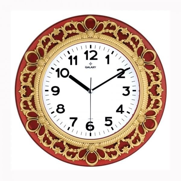 DUVAR SAATİ KIRMIZI-ALTIN SARISI ÇERÇEVE(ÇAP:32.8CM) AKRİLİK BOYALI 2 RENK ABS KASA MİNERAL CAM  SESSİZ  AKAR MAKİNE PVC KADRAN KADRAN ÖLÇÜSÜ: 205MM KADRAN BASKI ALANI: 145MM